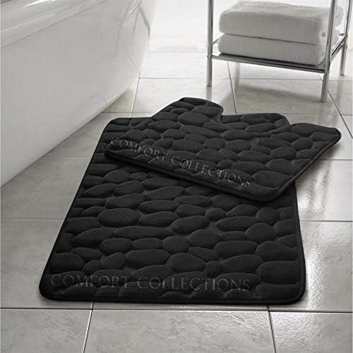 Comfort Collections Memory Foam Pebble Bath Mat Set Pedestal Bathroom Rug 2 Piece Soft Absorbent Non Slip Cream Bath Mat (50CM X 80 CM) & Pedestal Mat (50CM X 40 CM) Approximate