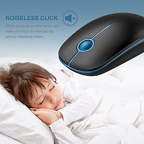 Image of Vssoplor Wireless Mouse, 2.4G Slim Portable Computer Laptop Mouse with Nano Receiver Quiet Silent Optical Mice for Notebook, PC, Laptop, Computer-Black and Sapphire Blue