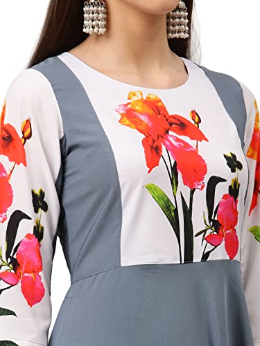 Image of Women's Crepe A-Line Printed Kurti(ALC9121STL1 Steel 3X-Large)