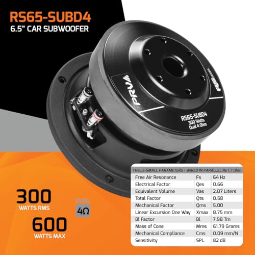 PRV AUDIO 6.5" Sub D4 600 Watts Max Power Dual 4 Ohm, 8.75 mm Xmax, RS65-SUBD4, 2 in Voice Coil, 6.5 Inch Shallow Car Subwoofer Slim for Car, Pickup Trucks Audio Systems (Single) by PRV AUDIO - Image 4