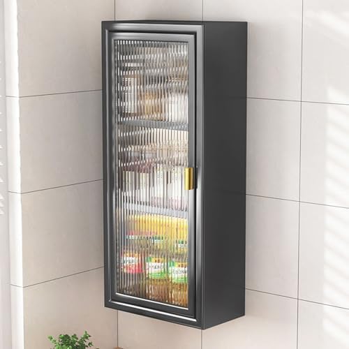 Wall Mount Spice Rack & Condiment nizer - Sturdy Steel Storage Cabinet with Glass Door for Kitchen, Bathroom & Garage - Compact Floating Cabinet for Tools & Medicine