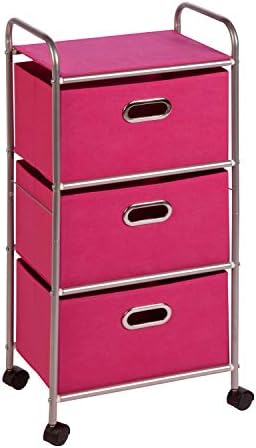 Honey-Can-Do 3 Drawer Rolling Cart - Pink CRT-02348 Pink, 11.5 in L x 16.125 in W x 35.5 in H (29.2 cm L x 41 cm W x 90.2 cm H)