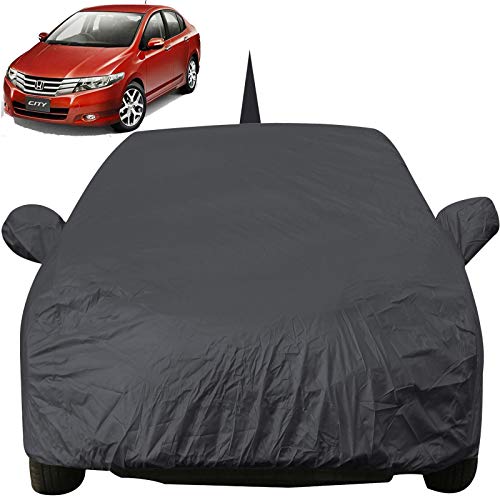 Image of Autofact Car Body Cover with Mirror Pockets Compatible for Honda City Ivtech (2009 to 2013) (Triple Stitched, Bottom Fully Elastic, Black Color)