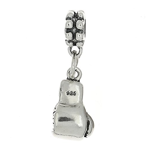 LGU Sterling Silver Oxidized 3D Boxing Glove Dangle Bead Charm