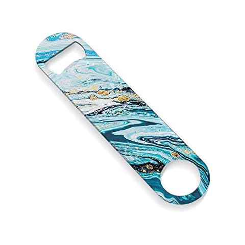 Flat Bottle Opener Heavy Duty Bottle Opener for Bartender Stainless Steel Beer Bottle Opener 7 inches Blue Marble Cover