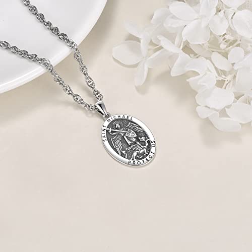 YFN 925 Sterling Silver Patron Saint Medal Necklace Amulet Necklace Protection Jewelry for Men and Women(with Gift Box)3
