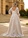 Elegant Plus Size Wedding Dresses with Lace Applique V Neck Long Sleeves Beach Bridal Gowns A Line Tulle Curvy Wedding Dress for Bride B-Ivory