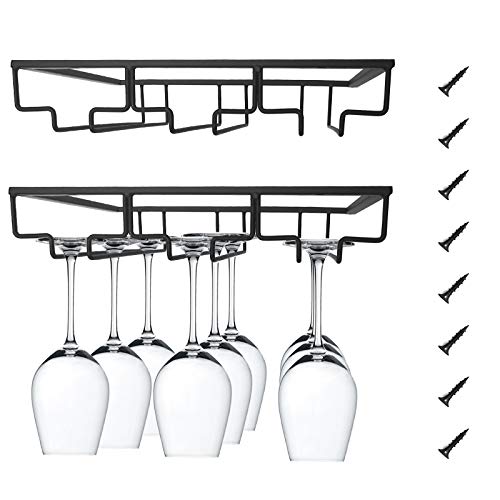 Wine Glass Holder 2 Pack Wine Glass Rack Under Cabinet Stemware Rack Hanging Wine Glasses Metal Rack Storage Hanger Organizer for Kitchen Cabinet Bar 3 Rows