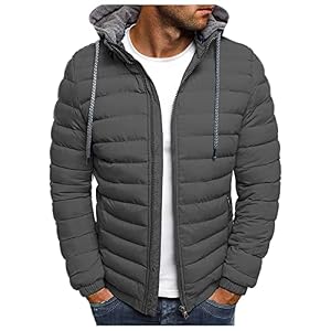 Gewatteerde jas voor heren, casual, losse pasvorm, grote maat, herfst, winter, effen, met capuchon en doorlopende ritssluiting, met zakken met verstelbaar trekkoord, overgangsjas, sweatjack