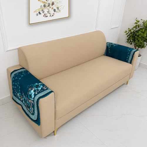 Image of Homerz 'Brooklyn Series' Premium Sofa Cover | Quilted Floral Design | Non-Slip Washable Sofa Protector | Soft Fabric Anti-Dust Cover (Teal, 1 Pair Armrest)