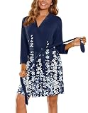 Picture of Ekouaer Women's Robes Soft Bathrobe Short Loungewear Knee Length Shower Robes blue white Floral XXL