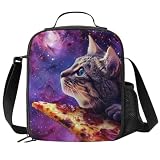 PrelerDIY Galaxy Cat Lunch Box - Insulated Meal Bag Pizza Lunch Bag Food Container for Boys Girls School Travel Picnic