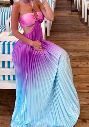 Qikaka Women's Sleeveless Lace Up Tie Dye Printed Pleated Ruched Ruffles Bodycon Sexy Nightclub Party Dress2