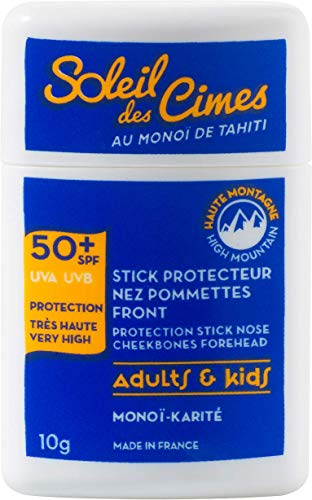 SOLEIL DES CIMES | Stick solaire Visage Enfants et Adultes - Blanc - Très Haute protection SPF50+ - Contre les UVA et les UVB - Front nez et pommettes - Format poche 10g