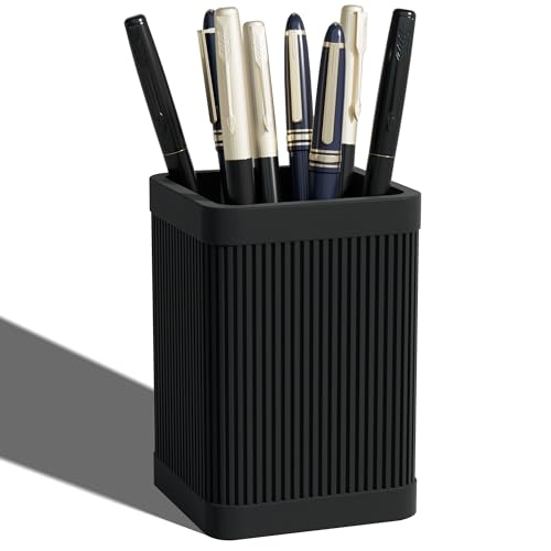 HighHerz Aesthetic Pen Holder For Desk, Modern Silicone Pencil Holder, Stylish Office Desk Decor, Made of 5 mm Thickened Premium Silicone, Office Desk Organizer And Accessories (Black)