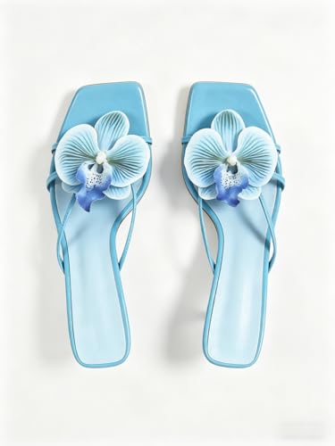 Image of MakeMeChic Women's Open Toe Floral Kitten Heels Flower Summer Beach Sandals
