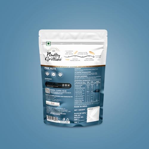 Image of Nutty Gritties Raw Pine Nuts Kernels 100g | Rich in Protein & Healthy Fats | High in Antioxidants | Healthy Snack | Resealable Pouch