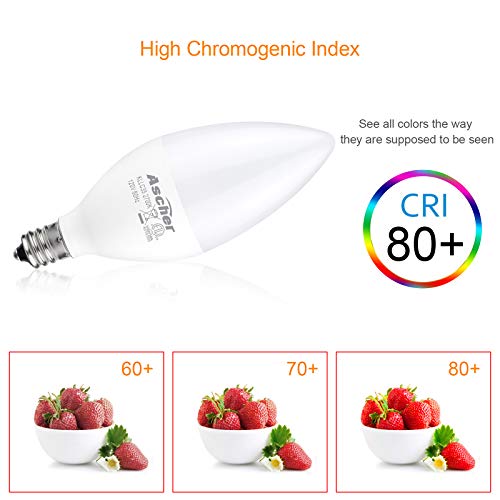Ascher Classic E12 LED Candelabra Light Bulbs, Equivalent 60W, 550 Lumens, Warm White 2700K, Chandelier Bulb, Non-dimmable, Candelabra Base, Pack of 5