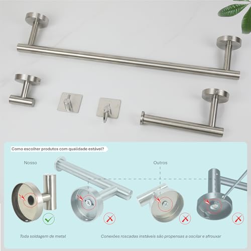 Conjunto Kit 5 Acessorios de Banheiro Algarve de Inox Porta Toalha Corpo Rosto Papel Higienico Paraf