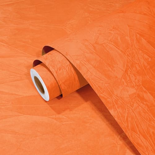 Wallercity Orange Crushed Felt Velvet Wallpaper Peel and Stick Creative Orange Self Adhesive Flocking Fabric Contact Paper for Jewelry Box Flock Wall Paper for Drawer Liner Dressing Table 17.5x78.7 IN