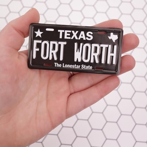 Imán mini placa Fort Worth Texas, diseño negro miniatura 3