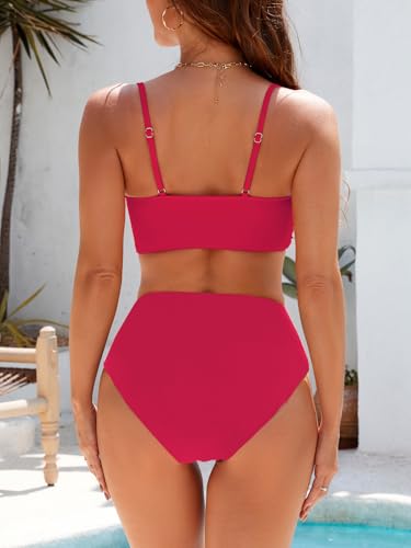 Adigaber Damski Dwuczęściowy Strój Kąpielowy z Krzyżowym Wzorem Kwiatowym Bikini Strój Kąpielowy Regulacja Brzucha Zestawy Bikini, Rosa, M