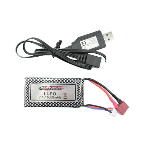 efaso Akku 7,4 V 1600mAh LIPO Deans Stecker Inclusive USB Ladekabel 800 mAh f&uuml;r WL Toys 12427 12428 12428-B 12429