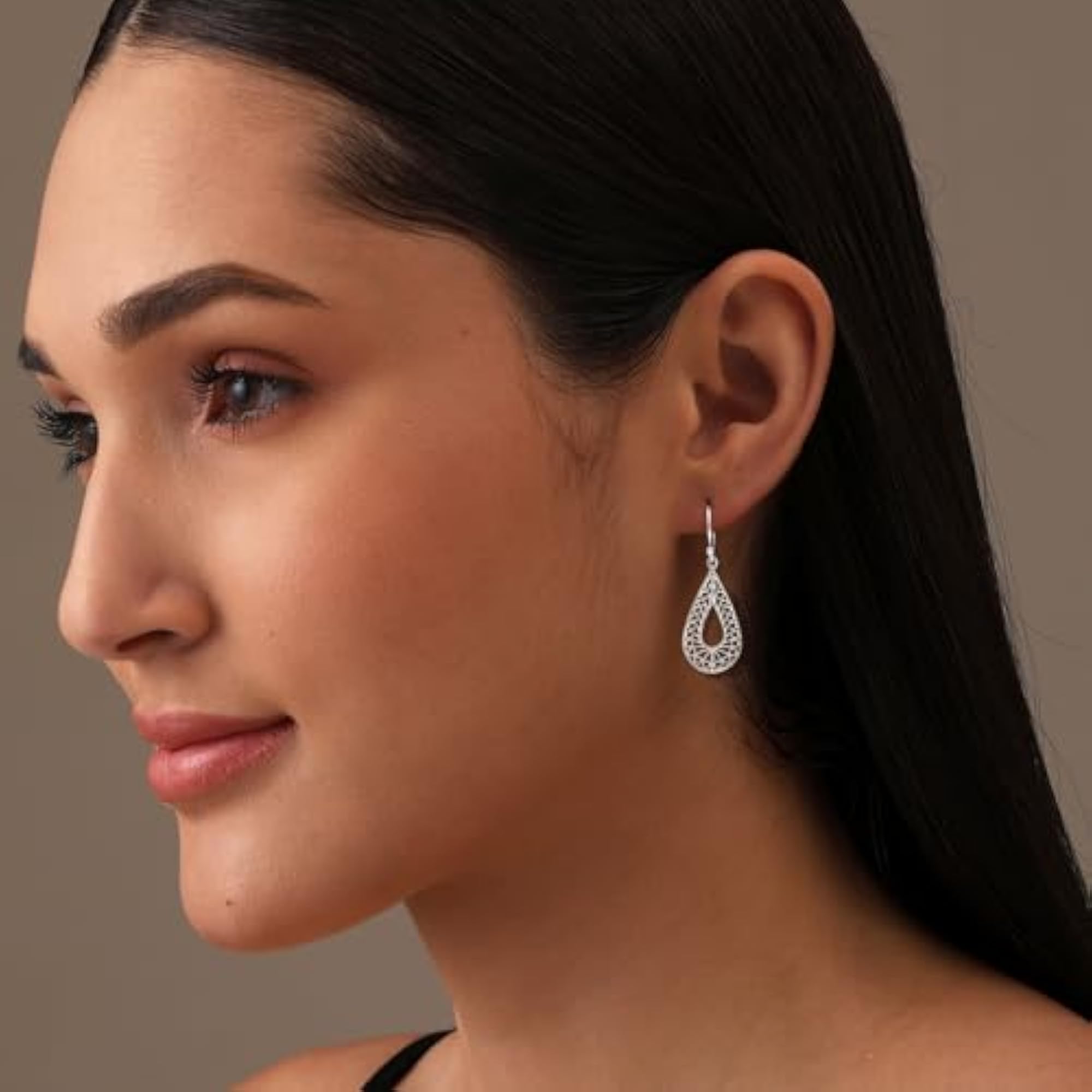 Women's 925 Sterling Silver Classic Filigree Teardrop Dangle Earrings