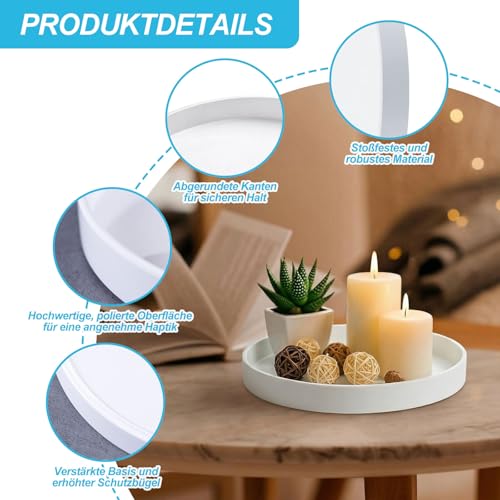 2 Stück Tablett Weiß Rund - Deko Weiß Teller Rund 30 cm und 25 cm, Kerzentablett Dekotablett, Serviertablett für Kosmetik Dessert Kerzen Tischdekorationen zum Valentinstag für Café Bar Restaurant