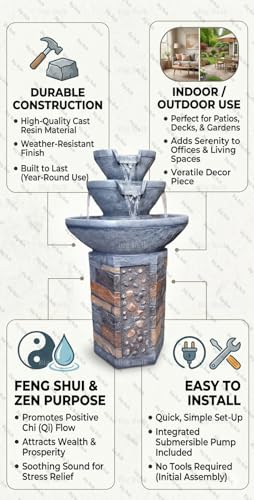 Image of Pillar Grey Stone Look Fiber Fountain for Home Decor /Living Room /Hall /Office /Garden /Room Indoor Outdoor Fountain (50x 30 x92 cm) (Pillar Grey)