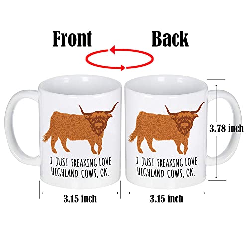 LOZACHE Highland Cow Coffee Mug, 11oz Highland Cattle Ceramic Mug Tea Milk Cup, Funny Gag Gift Ideas White Elephant for Adults Men Women Friends Cow Lovers