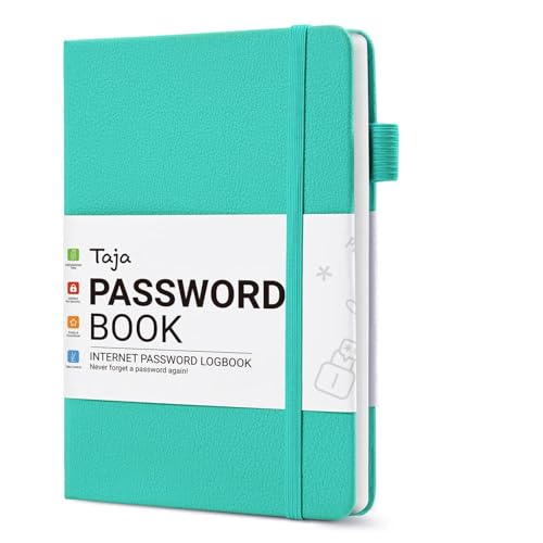 Taja Password Keeper Book with Alphabetical Tabs, Small Password Books for Seniors, Password Notebook for Internet Website Address Log in Detail, Password Logbook to Help You Stay Organized - Aquamarine