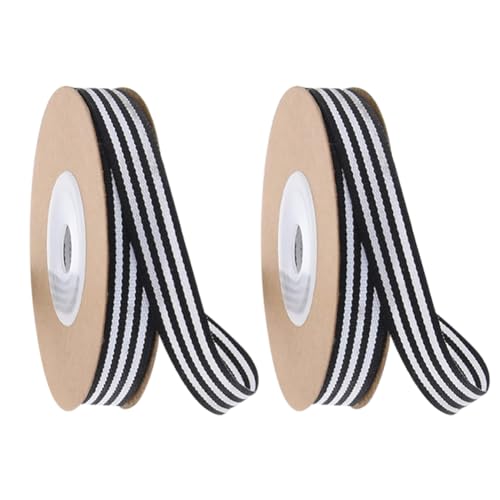 UUYYEO 2 Rolls Grosgrain Striped Ribbon Gift Wrapping Ribbon Christmas Stripe Ribbon Fabric Craft Ribbon Decorative Ribbon Black White