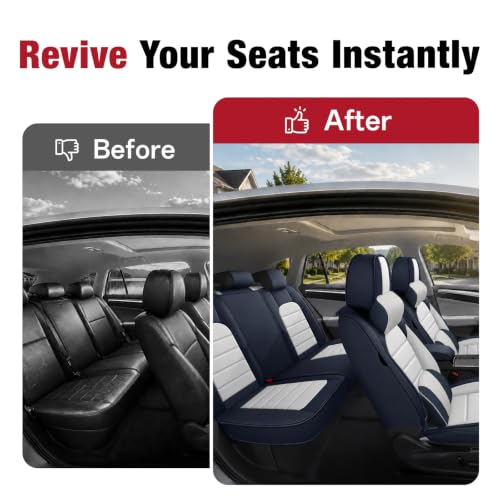 Image of Leather Deluxe Front Seat Covers for Toyota Camry 2015-2026, Blue-White
