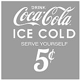 Retro Planet.com - Drink Coca Cola Ice Cold 5 Cents, Cut Out Vinyl Sticker, Peel and Stick Decal, Vi