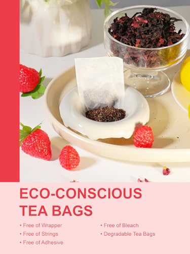 Image of TeeLux Strawberry Hibiscus Iced Tea, Natural Hibiscus Tea with Stevia and Rosehip, Tangy & Sweet Flavor, Caffeine Free, 100 Count