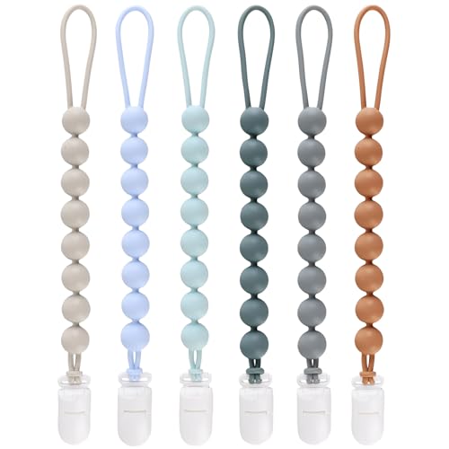 6-Pack Silicone Pacifier Clips for Baby Boys and Girls - ...