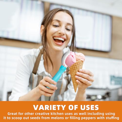 EWPJDK Ice Cream Scoop with Comfortable Grip Handle, Heavy Duty Stainless Steel, Perfect Shape Scoops, Ice Cream Scooper (Blue) - Thumbnail 7