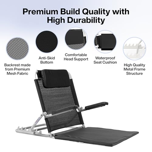 Image of FOVERA Adjustable Hospital Back Support for Bed - Foldable Recliner Chair with Armrest for Patients | 6-Position Backrest for Sleeping, Reading & Recovery | Large Size, Portable & Multifunctional