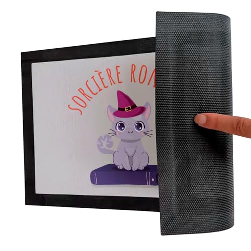 Paillasson Gris Sorcière Ronron Chat Halloween Mignon 75x50cm