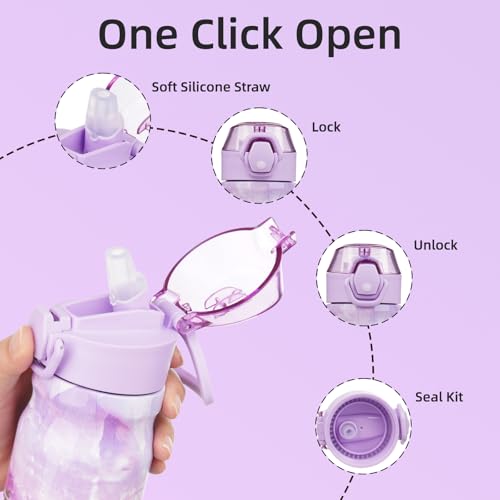 Image of BJPKPK 14 oz Insulated Water Bottle, Straw, Handle, Stainless Steel Flask | Leak Proof Locking Lid, Double Wall Vacuum, Keeps Hot /Cold, BPA Free, Travel & Sports, Dawn