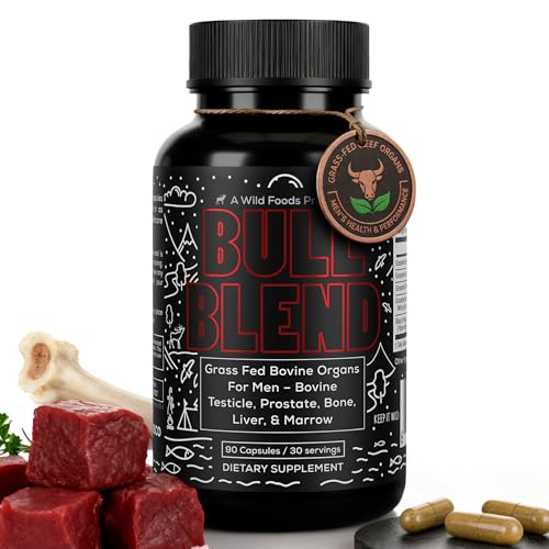 Wild Foods Men's Vitality Formula  Grass-Fed Bovine Supplement & Beef Liver Capsules with Testicle, Prostate, Whole Bone | Primal and Carnivore Diet Approved | Organ Meat Capsules (30-Day Supply)