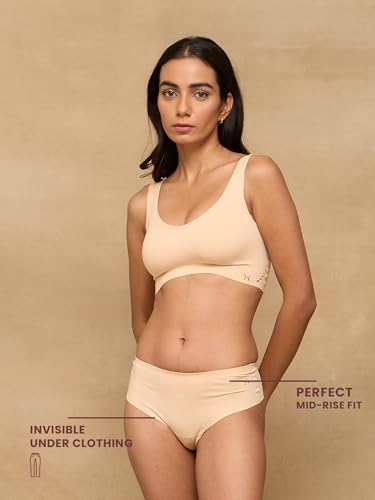 Image of Krvvy Women Seamless Mid-Rise Thong Underwear- Ultrasoft, Breathable, Lightweight & Invisible Underwear with 100% Cotton Gusset Panty
