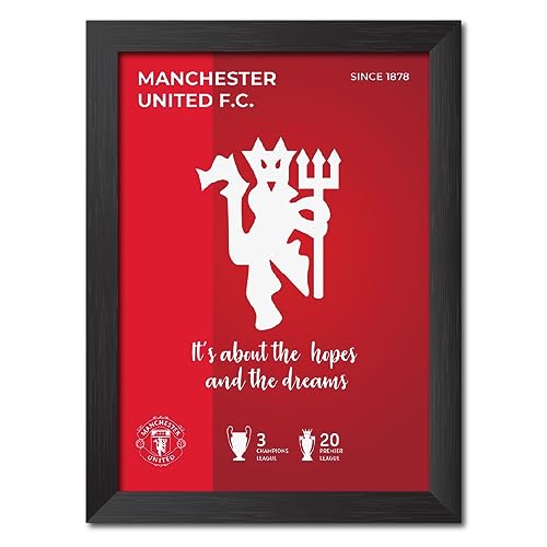Image of TenorArts Manchester UnitedFootball Club Poster White Logo Laminated Photo Frame Painting with Matt Finish Black Textures(12 inches x 9inches)