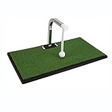 [ESTABLE Y SEGURO DE CHOQUES] Almohadilla de 24 x 13 x 9 pulgadas con 4 ventosas superpoderosas en la base para sujetar el suelo firmemente, para que la base no se mueva cuando juegue. No se preocupará por la alfombra de golf corriendo. Con nuestra ayuda de entrenamiento de swing, disfrutará practicando golf desde la comodidad de su hogar, oficina, patio trasero, etc. El material de alta resistencia hace que nuestro entrenador de swing sea estable después de cada swing. Minimice el peligro de go
