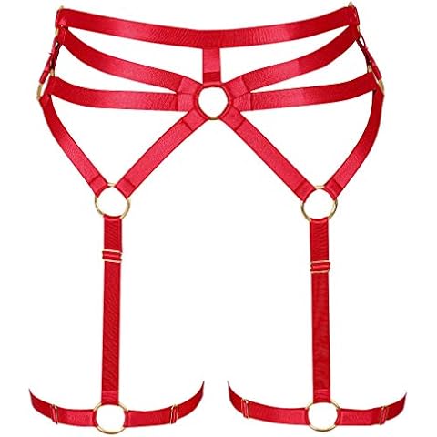 Women's Punk Leg Waist Harness Garter Belts Stockings Strap Body Cage Frame Lingerie Harajuku Gothic Halloween Dance Club Party Rave Wear (Red) Cover