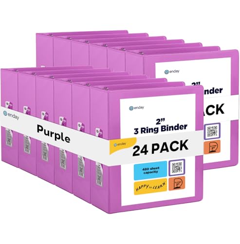Enday 2 inch 3 Ring Binder (24 Pack - Purple) Binder 2 inch with Clear View Cover and 2 Inside Pocket - for Letter Size 8.5 x 11'' Paper, Ideal for School Supplies, Office, and Home