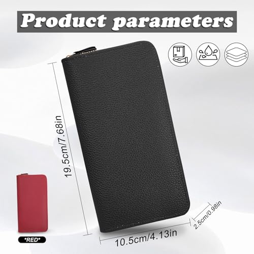 Womens Wallet, PU Leather Ladies Wallets Credit Card Holder for Women and Girls, Long Wallet with Zipper Women's Wallets for Travelling, Walking, Dating, Shopping (black.)2