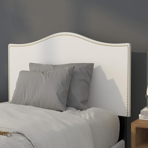 Flash Furniture Lexington Upholstered Twin Size Headboard with Accent Nail Trim in White Fabric