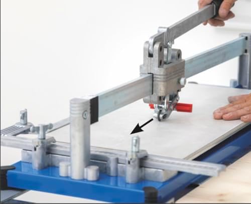 Bild 1 - Fliesenschneider TopLine STANDARD 1250 mit einer Gesamtschnittlänge von 1250 mm und 2 Führungsschienen. ROBUST-Ausführung mit Stahl-Grundplatte.